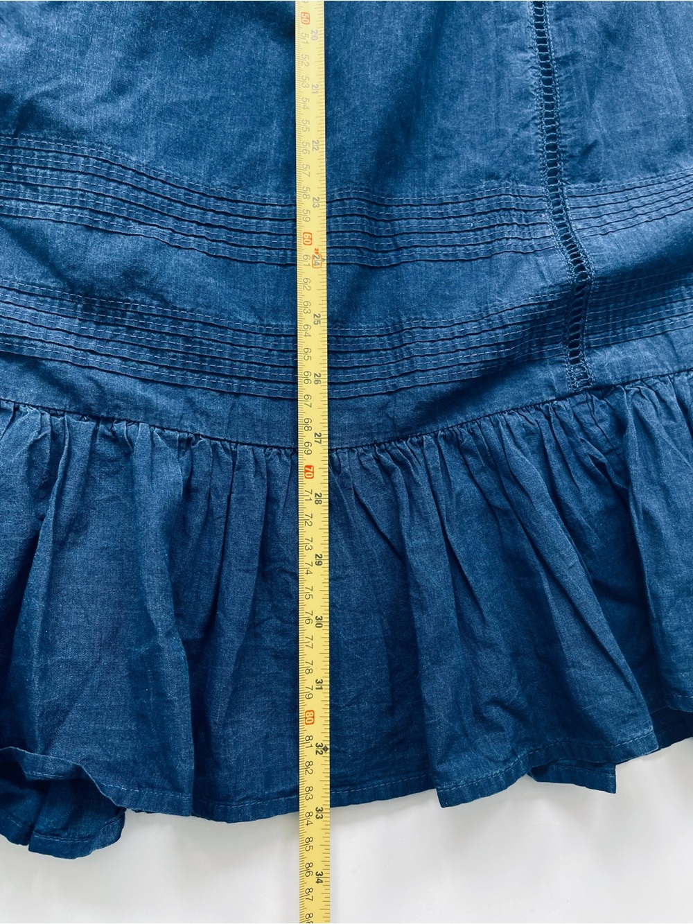 American Eagle NWT High-Waisted Ruffle Maxi Skirt M Blue Lace Boho Fall Denim - Picture 16 of 16